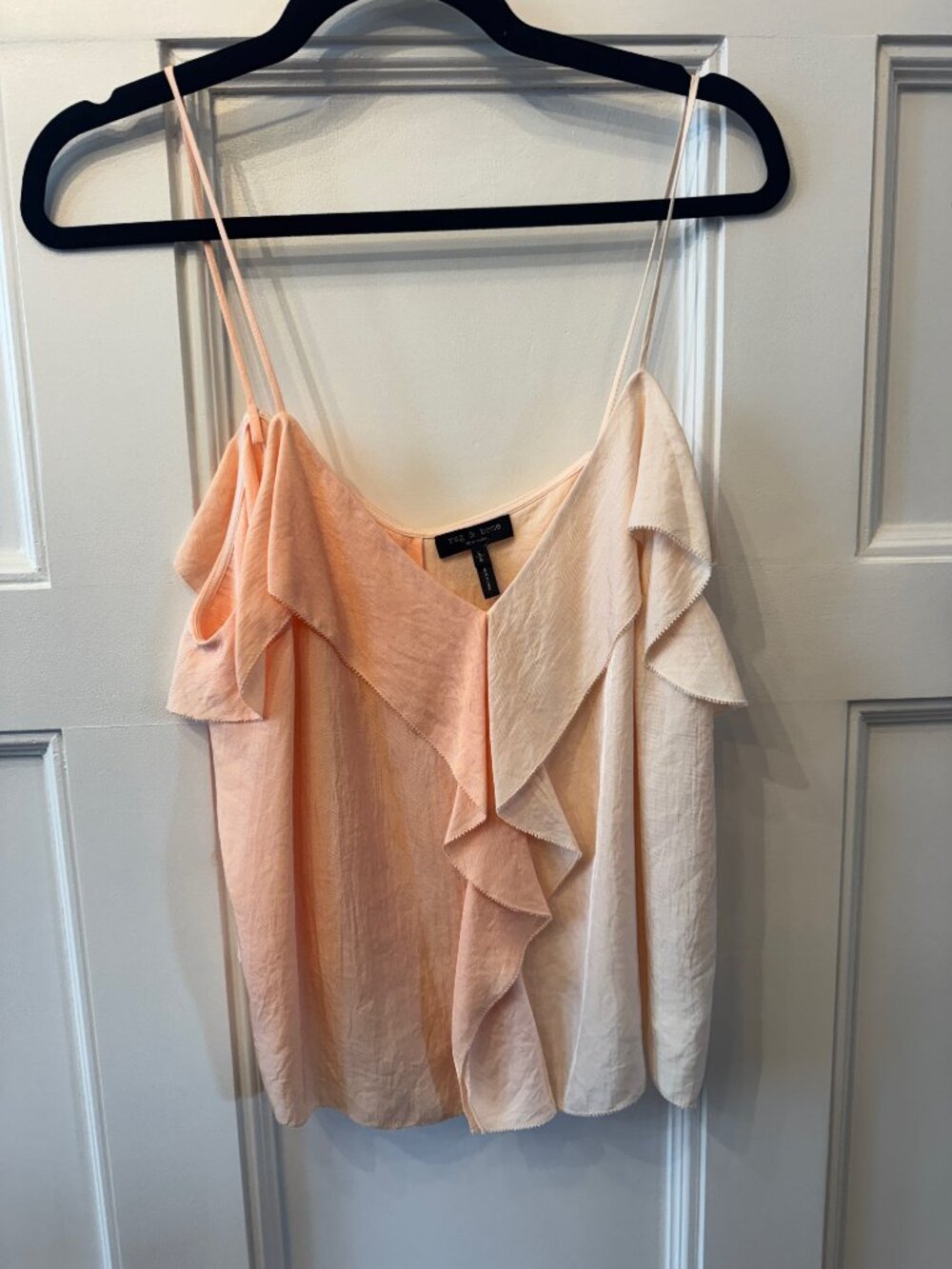 rag & bone Posta Two-Tone Ruffle Top | Bright Peach | Large - Picture 2 of 5
